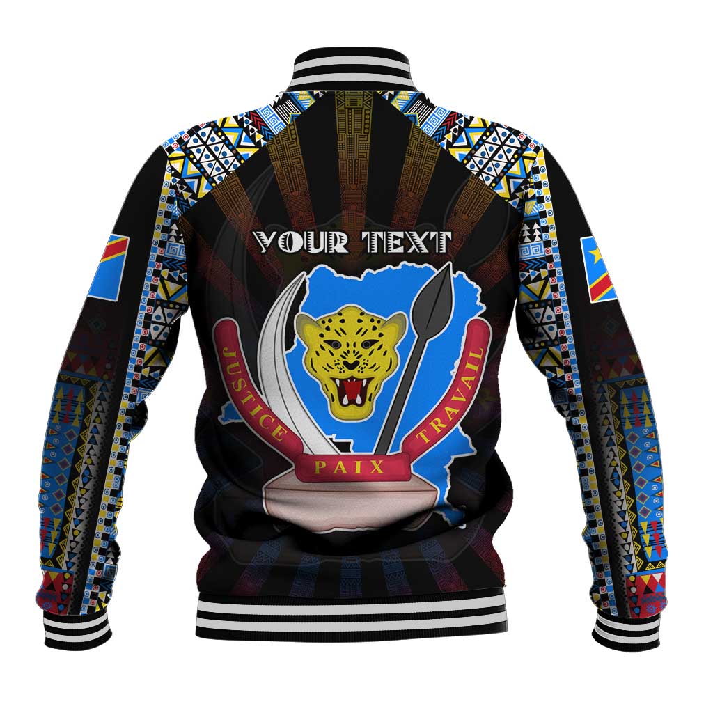 Personalized DR Congo Roots Baseball Jacket African Map in Fingerprint and Tribal Colors