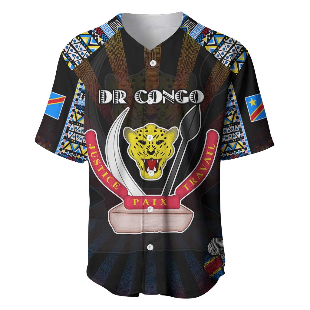Personalized DR Congo Roots Baseball Jersey African Map in Fingerprint and Tribal Colors