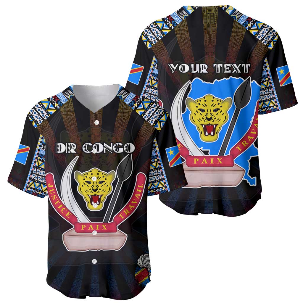 Personalized DR Congo Roots Baseball Jersey African Map in Fingerprint and Tribal Colors