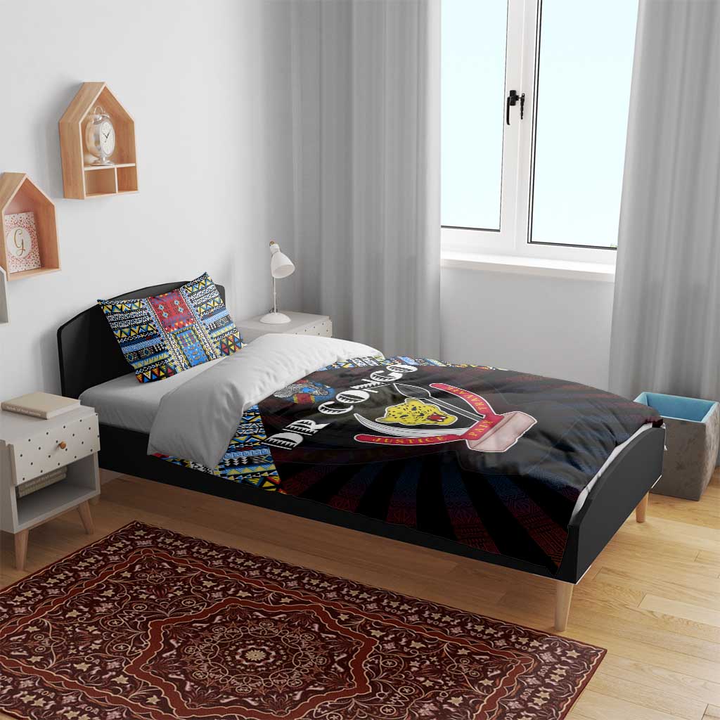 DR Congo Roots Bedding Set African Map in Fingerprint and Tribal Colors