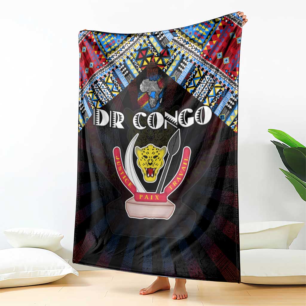 DR Congo Roots Blanket African Map in Fingerprint and Tribal Colors