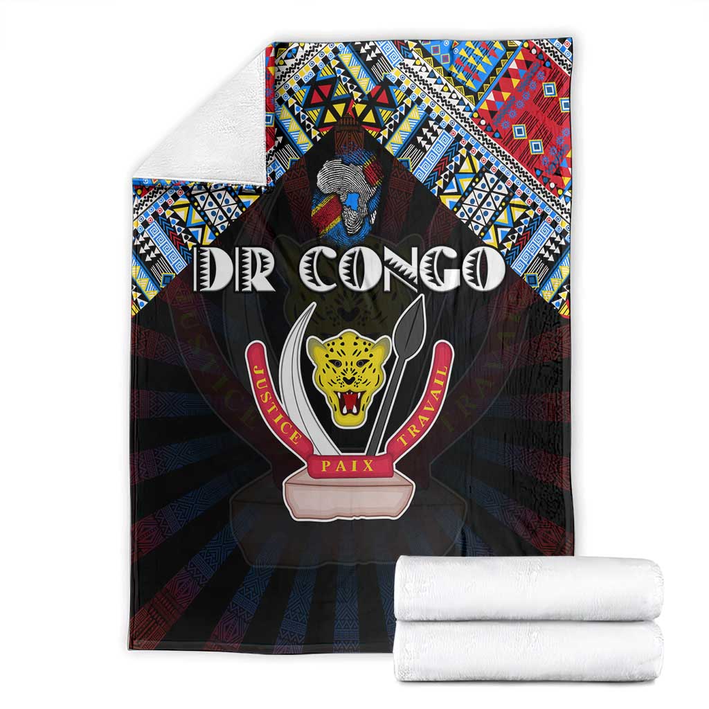 DR Congo Roots Blanket African Map in Fingerprint and Tribal Colors