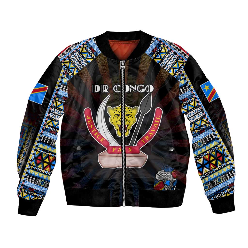 Personalized DR Congo Roots Bomber Jacket African Map in Fingerprint and Tribal Colors