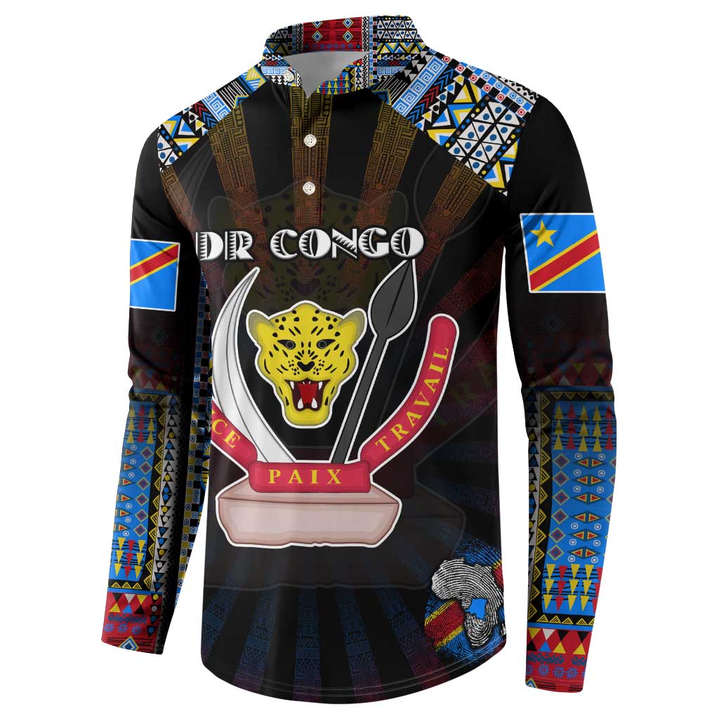 Personalized DR Congo Roots Button Sweatshirt African Map in Fingerprint and Tribal Colors
