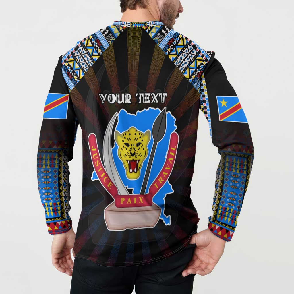 Personalized DR Congo Roots Button Sweatshirt African Map in Fingerprint and Tribal Colors