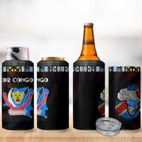 DR Congo Roots 4 in 1 Can Cooler Tumbler African Map in Fingerprint and Tribal Colors