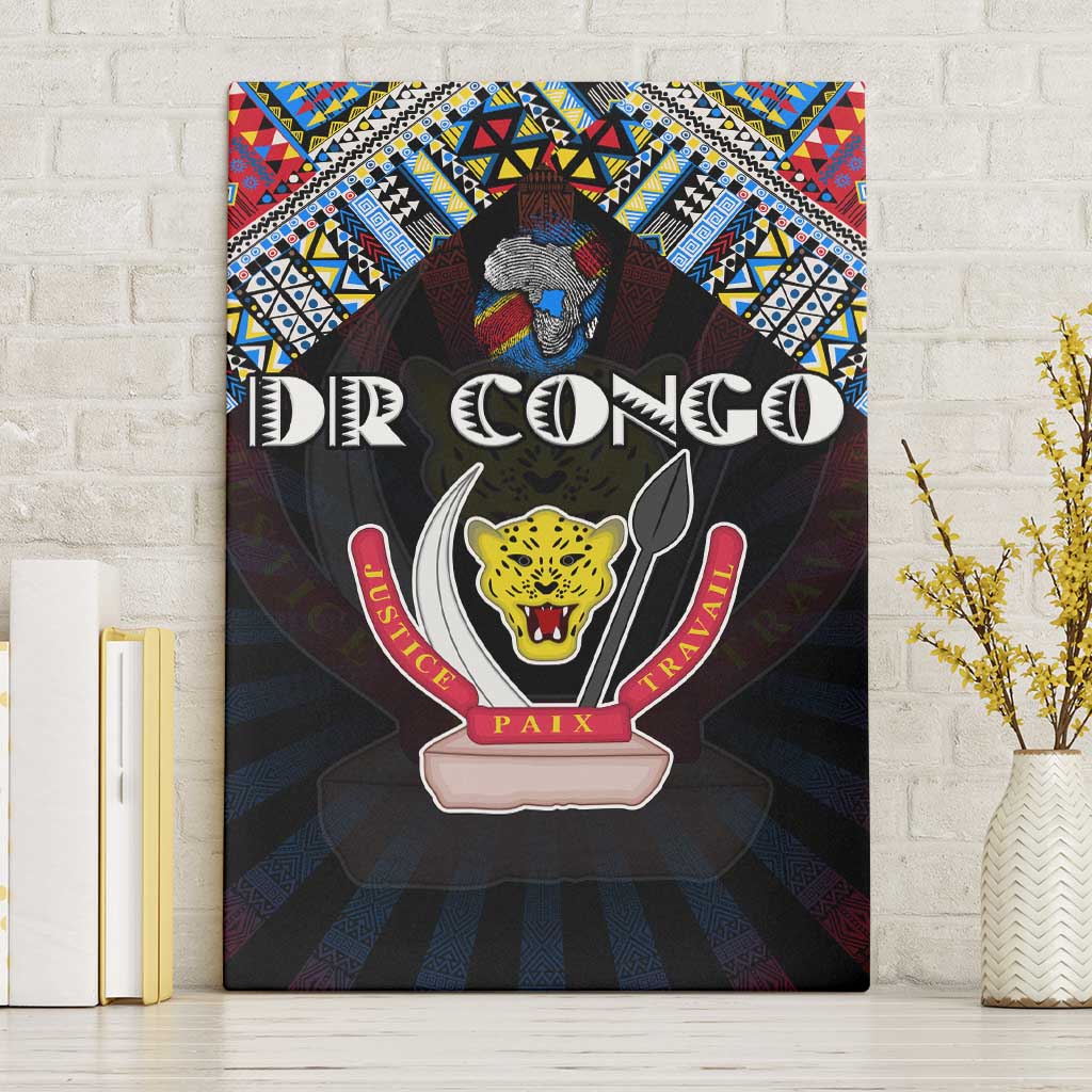 DR Congo Roots Canvas Wall Art African Map in Fingerprint and Tribal Colors