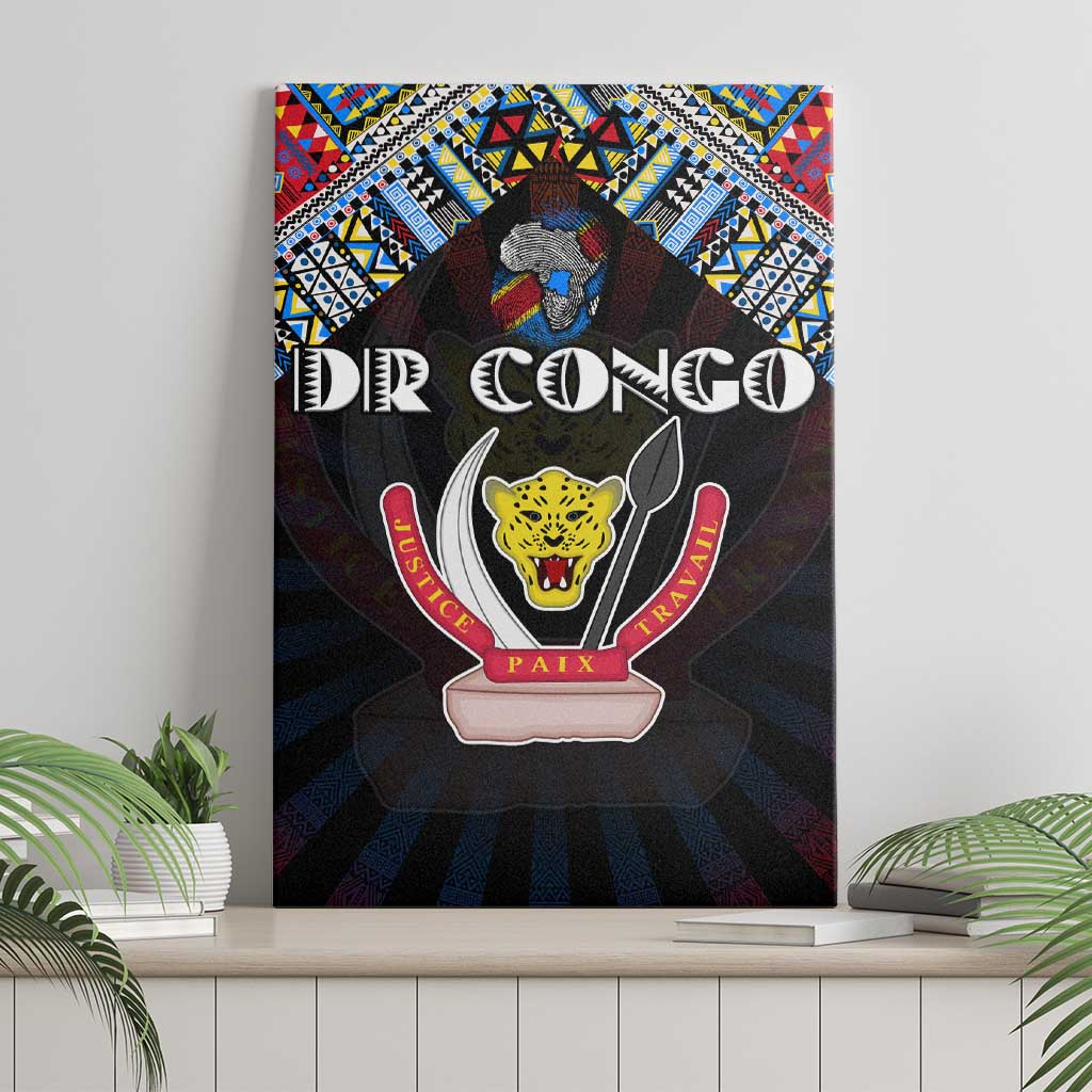DR Congo Roots Canvas Wall Art African Map in Fingerprint and Tribal Colors