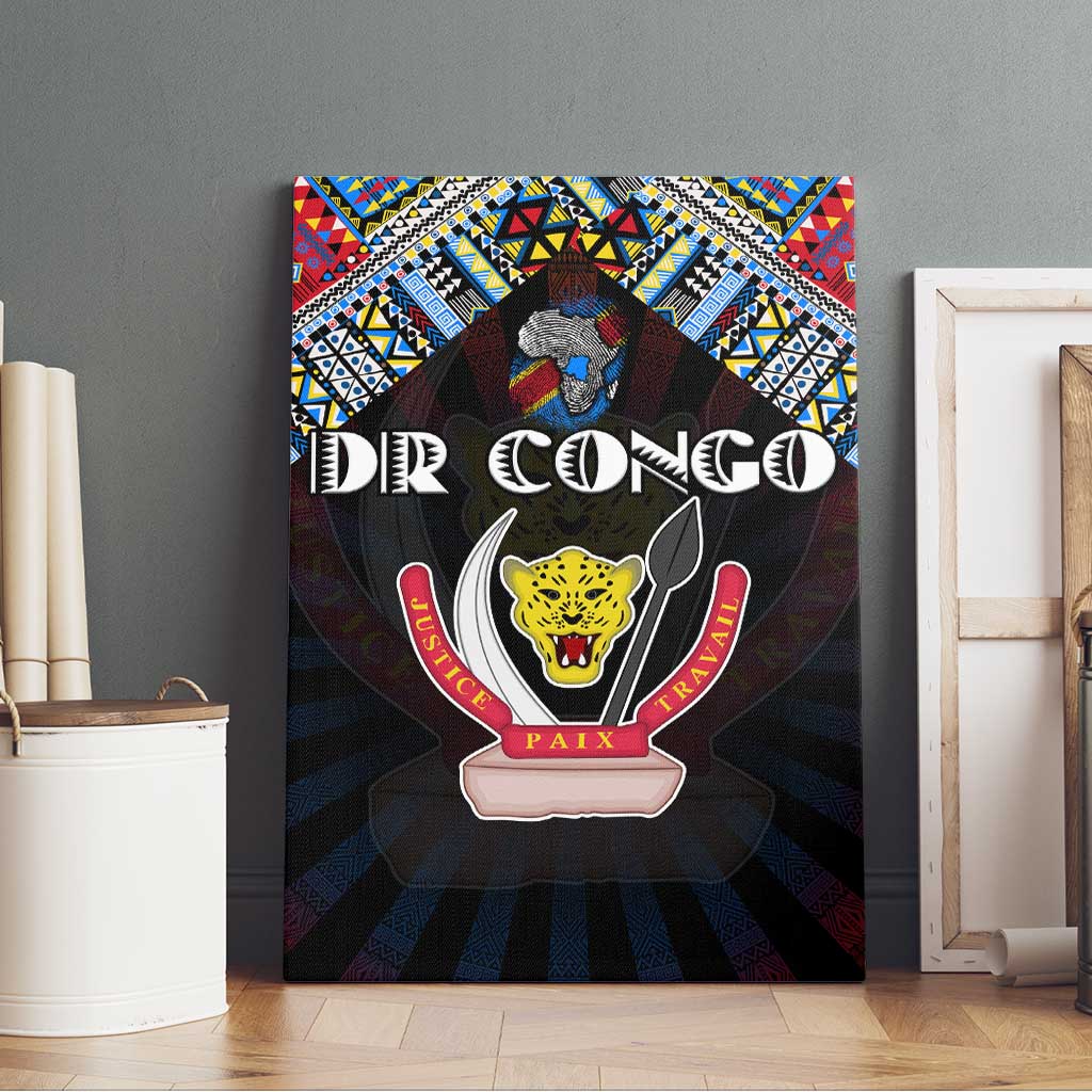DR Congo Roots Canvas Wall Art African Map in Fingerprint and Tribal Colors