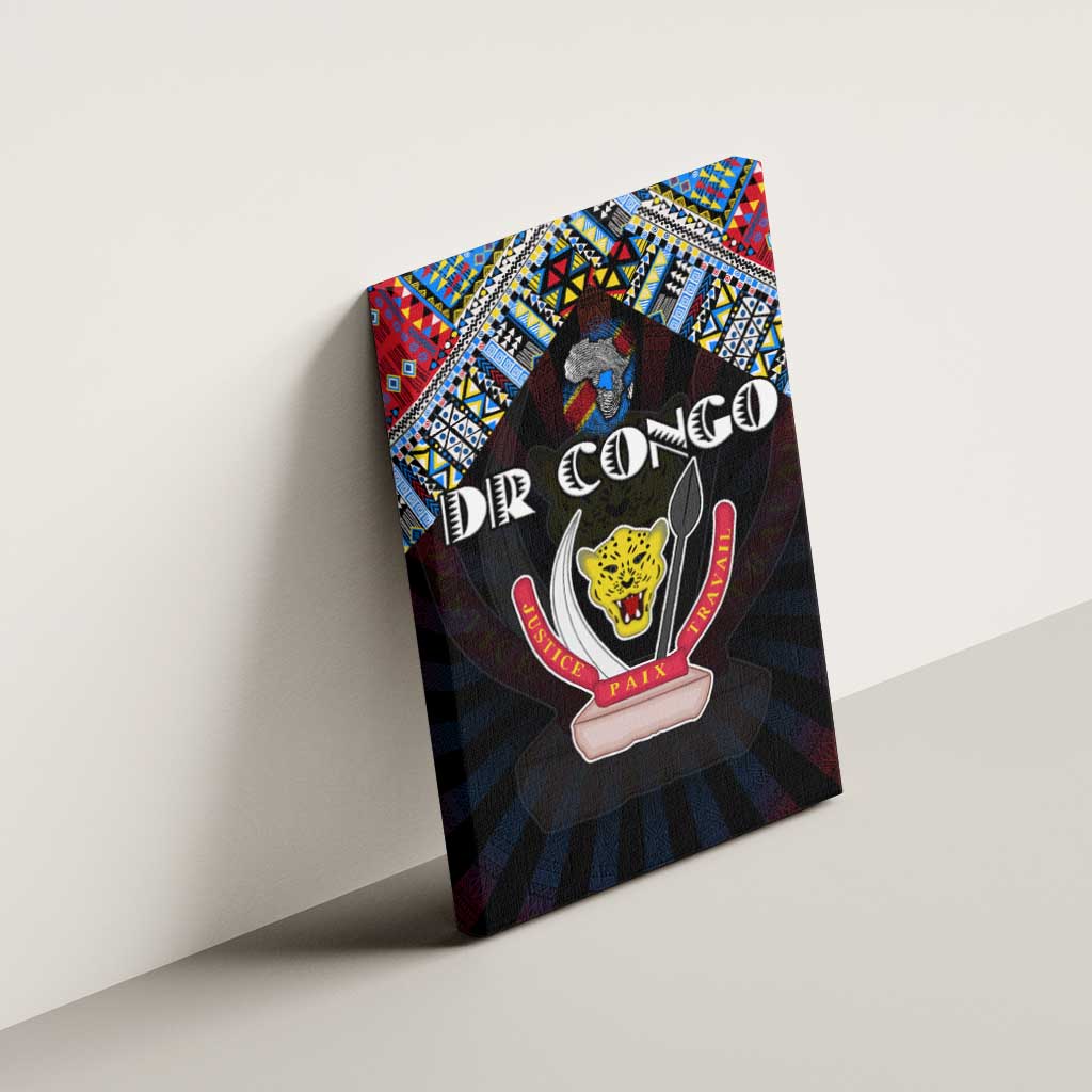 DR Congo Roots Canvas Wall Art African Map in Fingerprint and Tribal Colors
