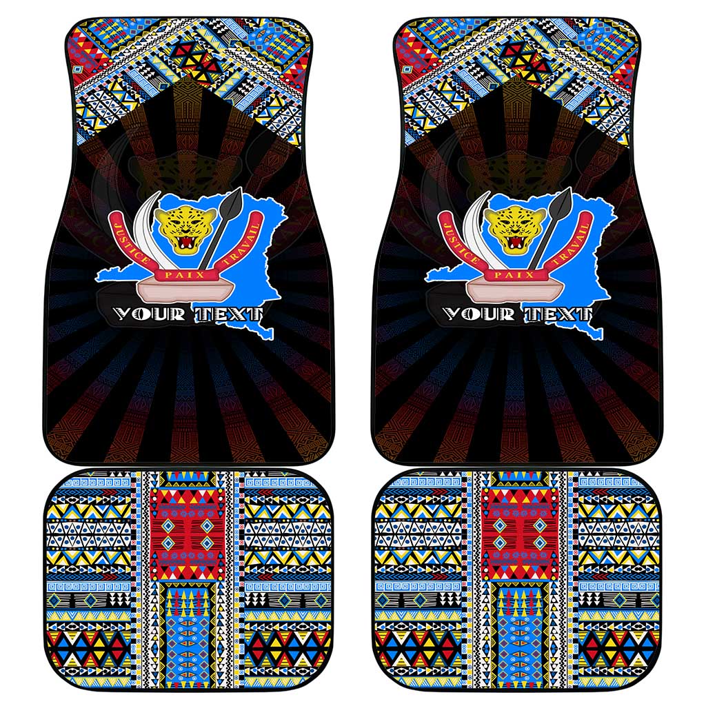 DR Congo Roots Car Mats African Map in Fingerprint and Tribal Colors