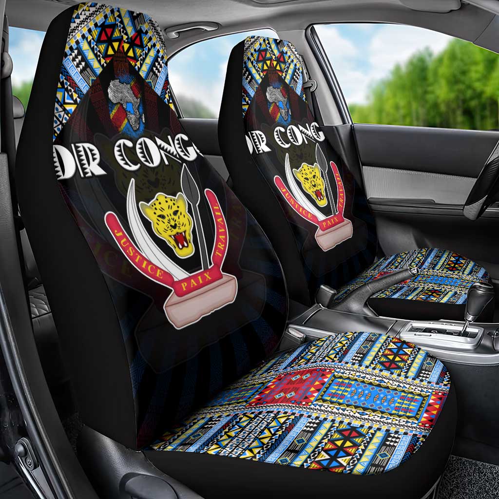 DR Congo Roots Car Seat Cover African Map in Fingerprint and Tribal Colors