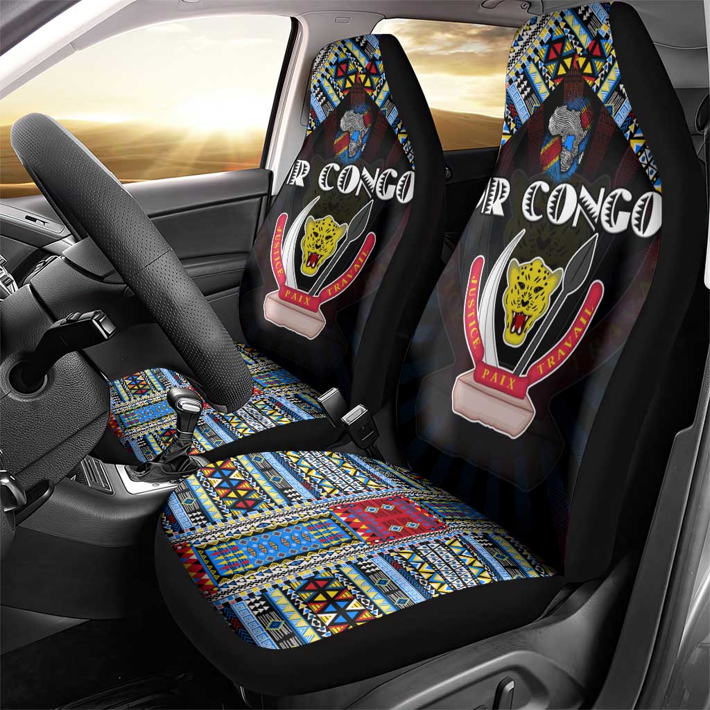 DR Congo Roots Car Seat Cover African Map in Fingerprint and Tribal Colors