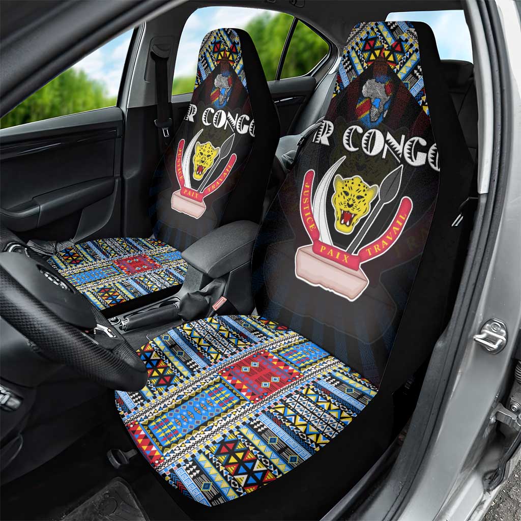 DR Congo Roots Car Seat Cover African Map in Fingerprint and Tribal Colors