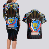 Personalized DR Congo Roots Couples Matching Long Sleeve Bodycon Dress and Hawaiian Shirt African Map in Fingerprint and Tribal Colors
