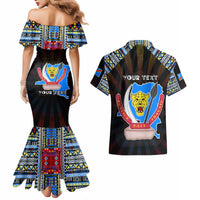Personalized DR Congo Roots Couples Matching Mermaid Dress and Hawaiian Shirt African Map in Fingerprint and Tribal Colors