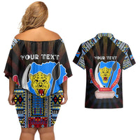 Personalized DR Congo Roots Couples Matching Off Shoulder Short Dress and Hawaiian Shirt African Map in Fingerprint and Tribal Colors