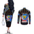 Personalized DR Congo Roots Couples Matching Off The Shoulder Long Sleeve Dress and Long Sleeve Button Shirt African Map in Fingerprint and Tribal Colors