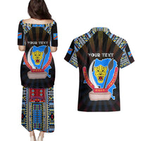 Personalized DR Congo Roots Couples Matching Puletasi and Hawaiian Shirt African Map in Fingerprint and Tribal Colors