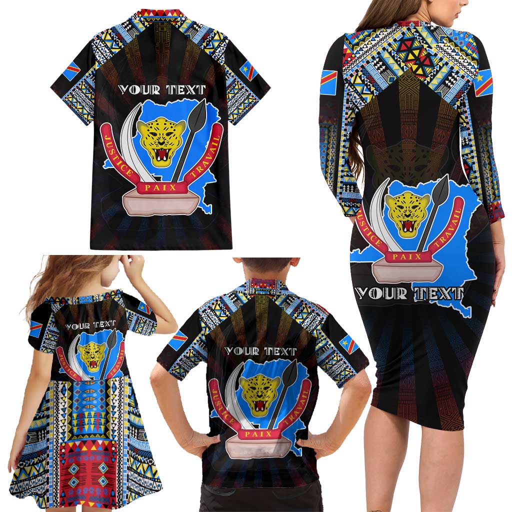 Personalized DR Congo Roots Family Matching Long Sleeve Bodycon Dress and Hawaiian Shirt African Map in Fingerprint and Tribal Colors
