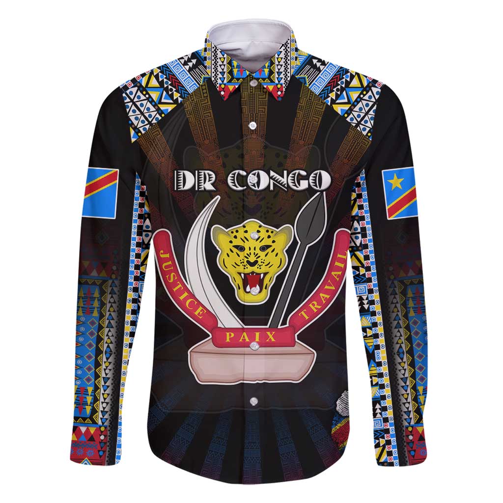 Personalized DR Congo Roots Family Matching Long Sleeve Bodycon Dress and Hawaiian Shirt African Map in Fingerprint and Tribal Colors