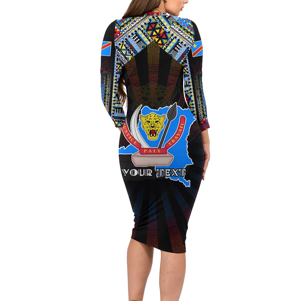 Personalized DR Congo Roots Family Matching Long Sleeve Bodycon Dress and Hawaiian Shirt African Map in Fingerprint and Tribal Colors