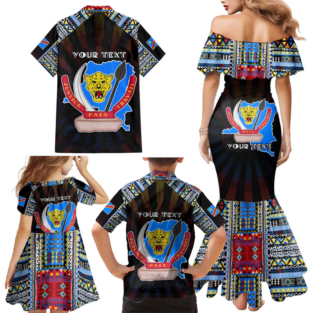 Personalized DR Congo Roots Family Matching Mermaid Dress and Hawaiian Shirt African Map in Fingerprint and Tribal Colors