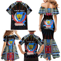 Personalized DR Congo Roots Family Matching Mermaid Dress and Hawaiian Shirt African Map in Fingerprint and Tribal Colors