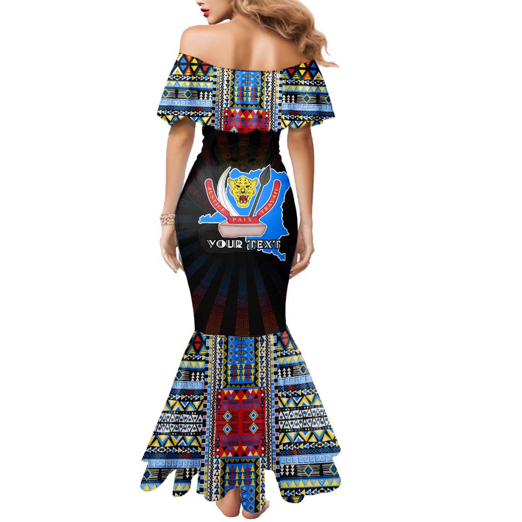 Personalized DR Congo Roots Family Matching Mermaid Dress and Hawaiian Shirt African Map in Fingerprint and Tribal Colors