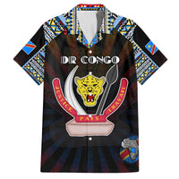 Personalized DR Congo Roots Family Matching Off The Shoulder Long Sleeve Dress and Hawaiian Shirt African Map in Fingerprint and Tribal Colors