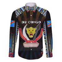 Personalized DR Congo Roots Family Matching Off The Shoulder Long Sleeve Dress and Hawaiian Shirt African Map in Fingerprint and Tribal Colors
