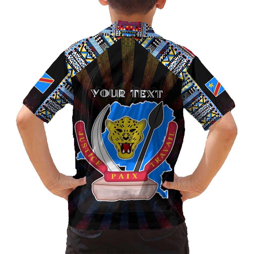 Personalized DR Congo Roots Family Matching Off Shoulder Short Dress and Hawaiian Shirt African Map in Fingerprint and Tribal Colors