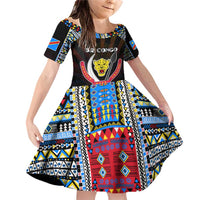 Personalized DR Congo Roots Family Matching Off Shoulder Short Dress and Hawaiian Shirt African Map in Fingerprint and Tribal Colors