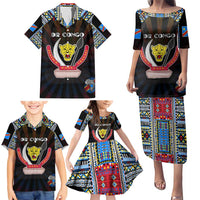 Personalized DR Congo Roots Family Matching Puletasi and Hawaiian Shirt African Map in Fingerprint and Tribal Colors