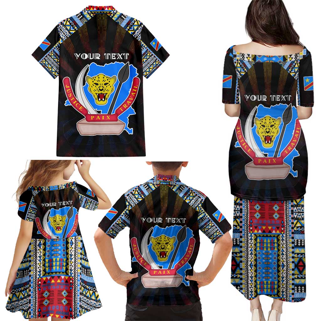 Personalized DR Congo Roots Family Matching Puletasi and Hawaiian Shirt African Map in Fingerprint and Tribal Colors