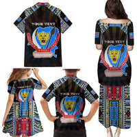 Personalized DR Congo Roots Family Matching Puletasi and Hawaiian Shirt African Map in Fingerprint and Tribal Colors