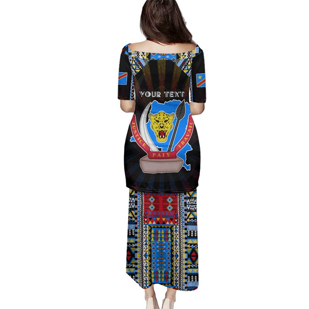 Personalized DR Congo Roots Family Matching Puletasi and Hawaiian Shirt African Map in Fingerprint and Tribal Colors