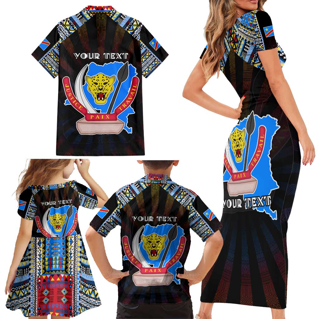 Personalized DR Congo Roots Family Matching Short Sleeve Bodycon Dress and Hawaiian Shirt African Map in Fingerprint and Tribal Colors