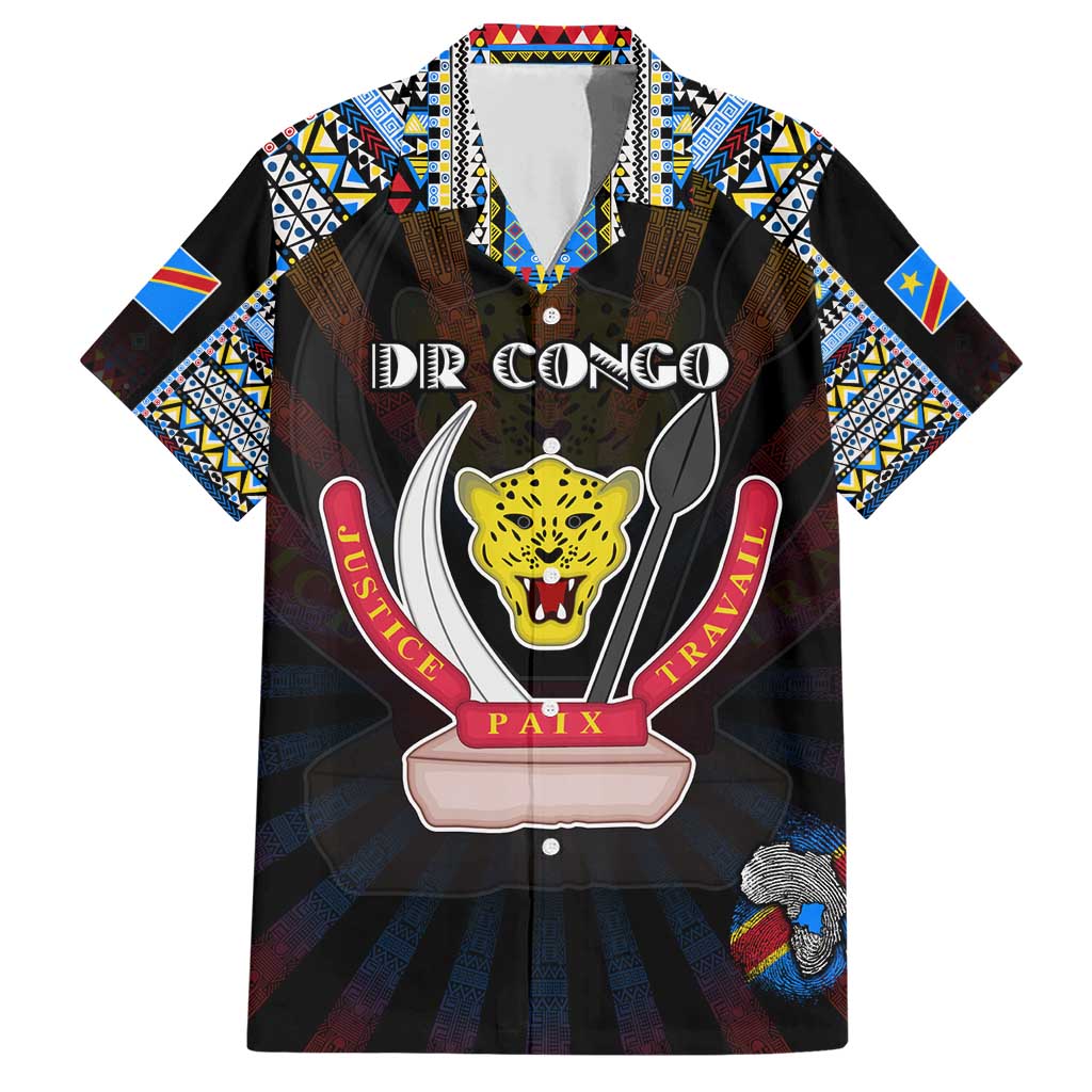 Personalized DR Congo Roots Family Matching Short Sleeve Bodycon Dress and Hawaiian Shirt African Map in Fingerprint and Tribal Colors