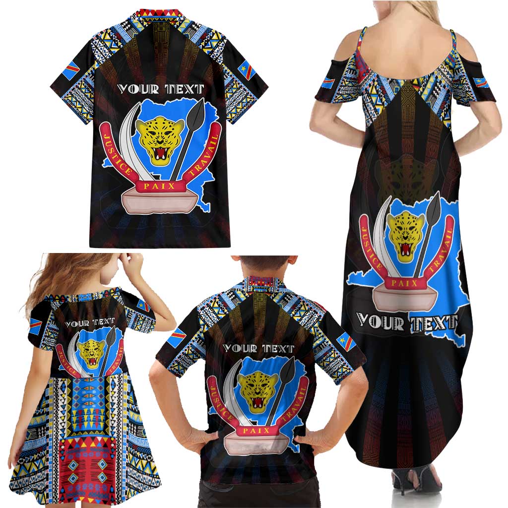 Personalized DR Congo Roots Family Matching Summer Maxi Dress and Hawaiian Shirt African Map in Fingerprint and Tribal Colors
