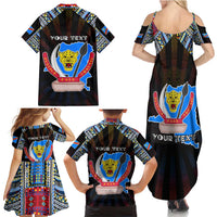 Personalized DR Congo Roots Family Matching Summer Maxi Dress and Hawaiian Shirt African Map in Fingerprint and Tribal Colors