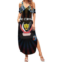 Personalized DR Congo Roots Family Matching Summer Maxi Dress and Hawaiian Shirt African Map in Fingerprint and Tribal Colors