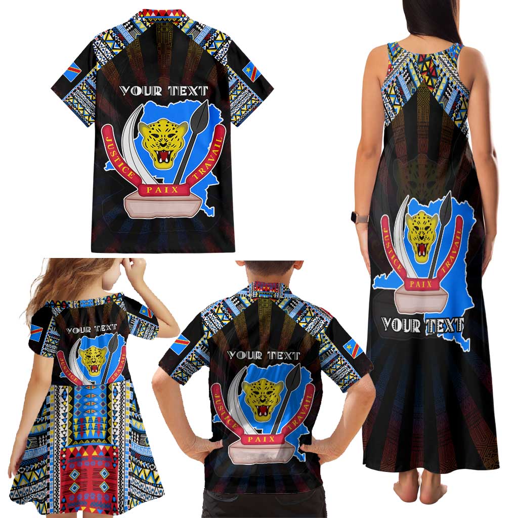 Personalized DR Congo Roots Family Matching Tank Maxi Dress and Hawaiian Shirt African Map in Fingerprint and Tribal Colors