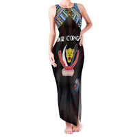 Personalized DR Congo Roots Family Matching Tank Maxi Dress and Hawaiian Shirt African Map in Fingerprint and Tribal Colors