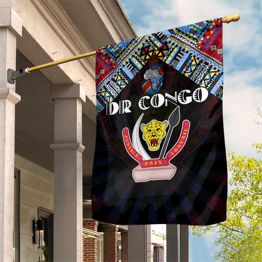 DR Congo Roots Garden Flag African Map in Fingerprint and Tribal Colors
