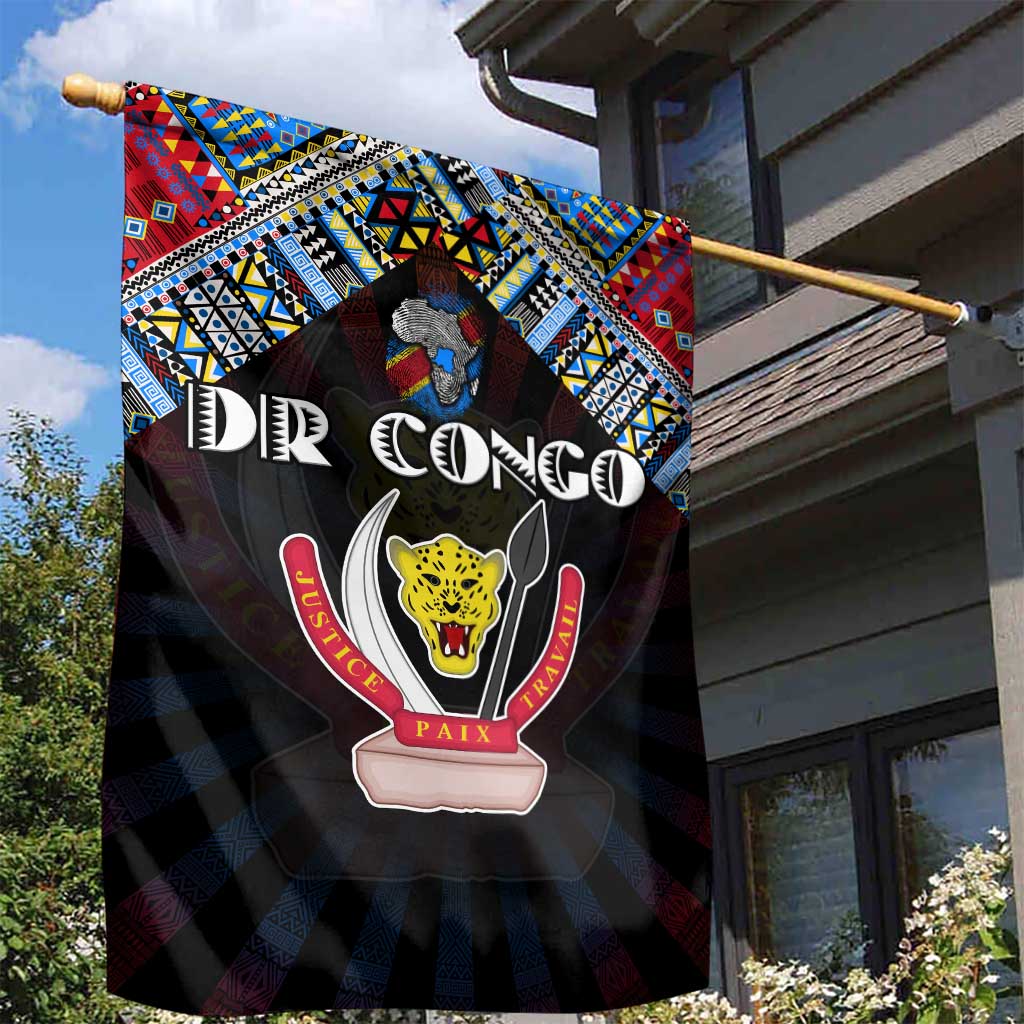 DR Congo Roots Garden Flag African Map in Fingerprint and Tribal Colors