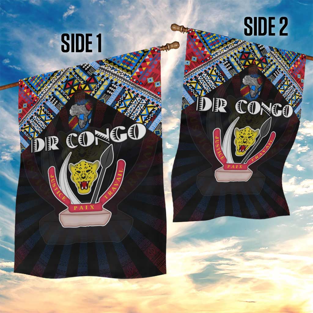 DR Congo Roots Garden Flag African Map in Fingerprint and Tribal Colors