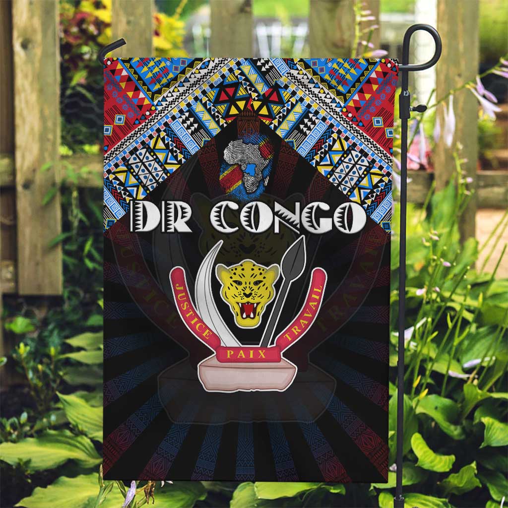 DR Congo Roots Garden Flag African Map in Fingerprint and Tribal Colors