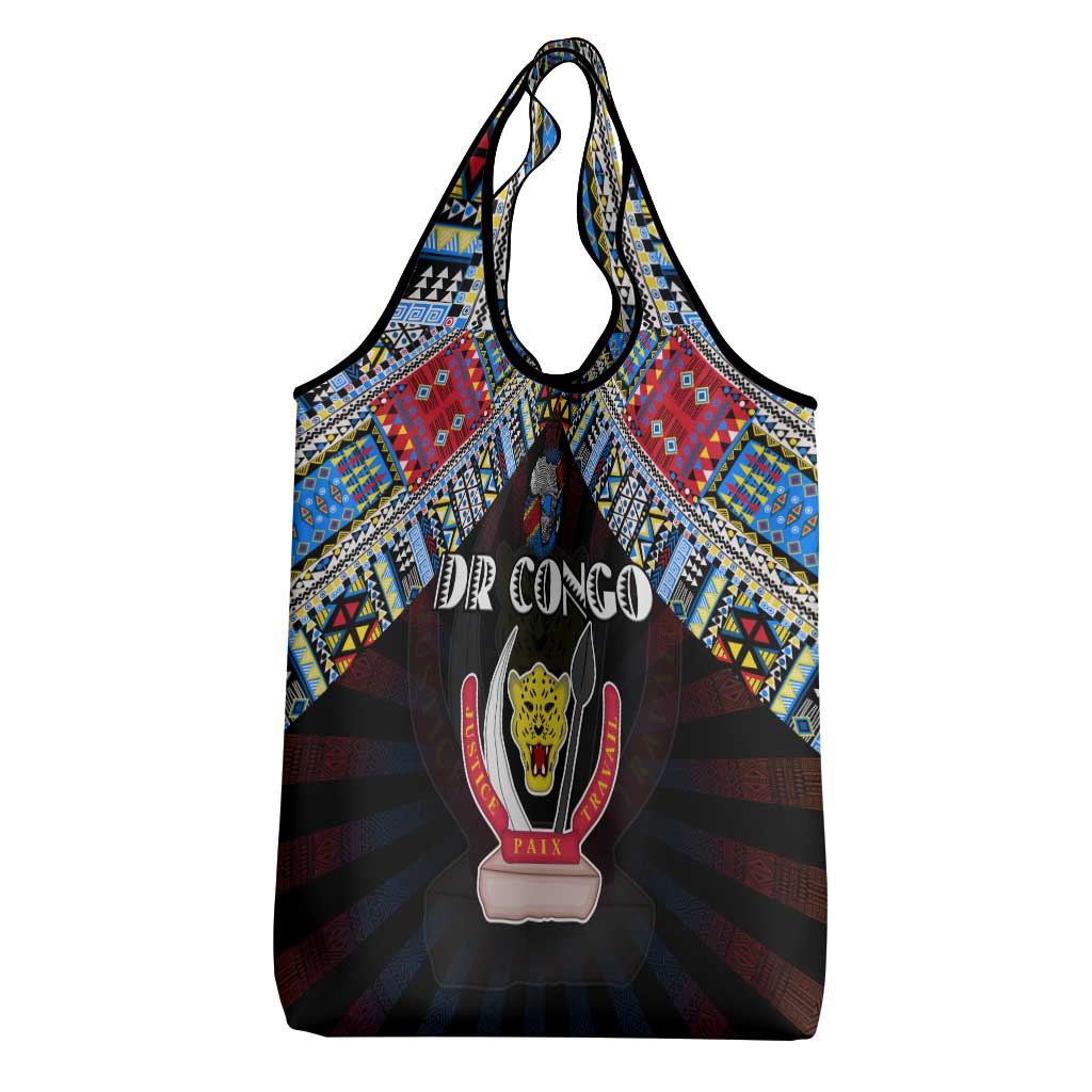 DR Congo Roots Grocery Bag African Map in Fingerprint and Tribal Colors