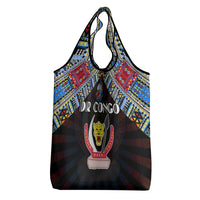 DR Congo Roots Grocery Bag African Map in Fingerprint and Tribal Colors